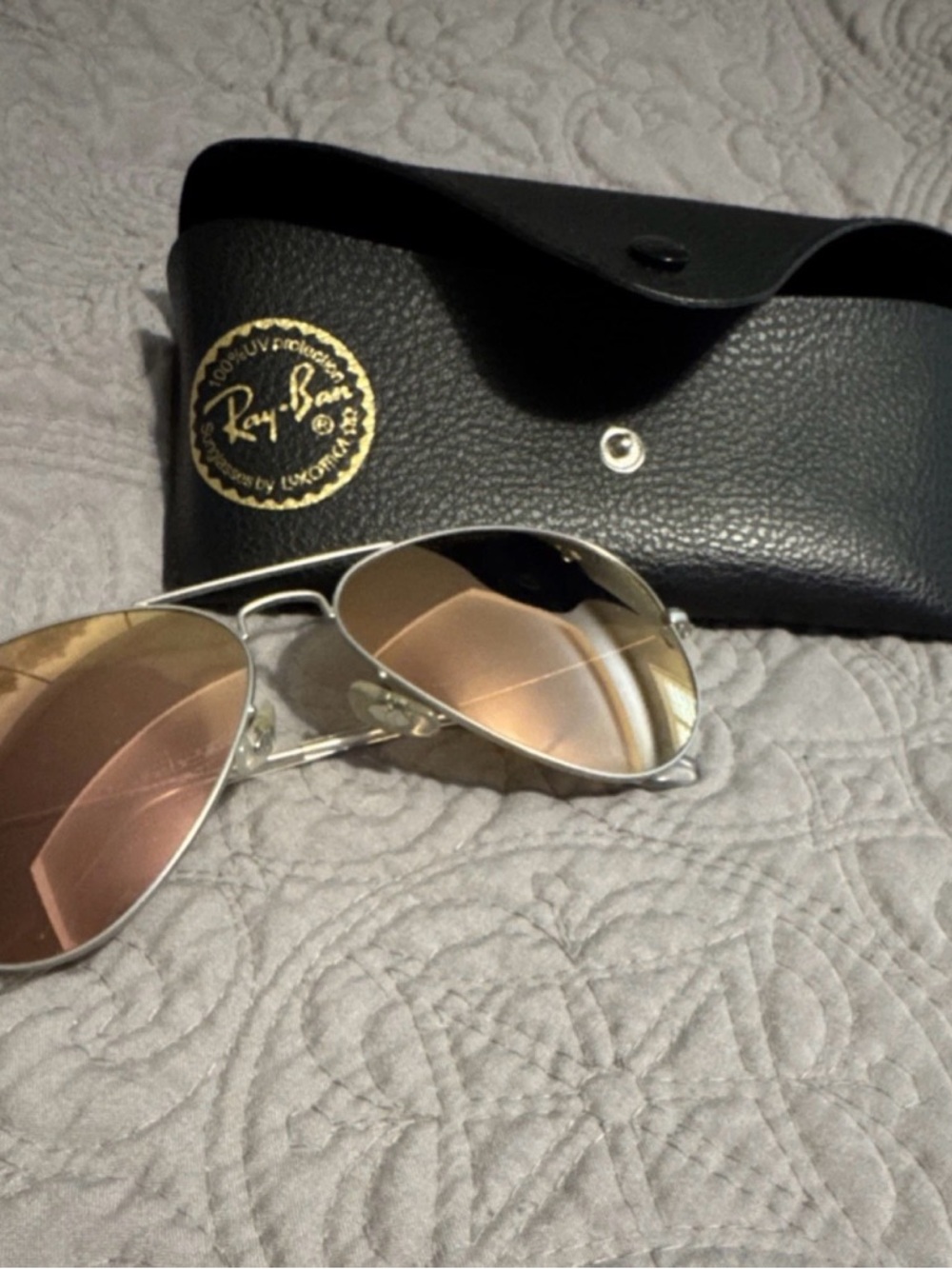 Ray-Ban Aviator Sunglasses - Silver Frame with Rose Lenses